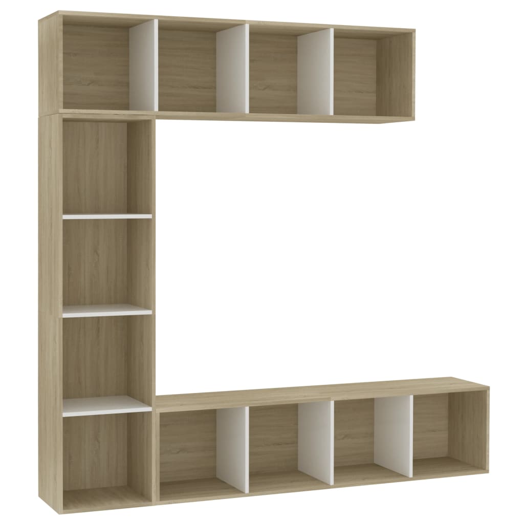 3 Piece Book/TV Cabinet Set White and Sonoma Oak 180x30x180 cm