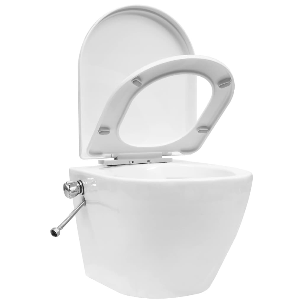 Wall Hung Rimless Toilet with Bidet Function Ceramic White