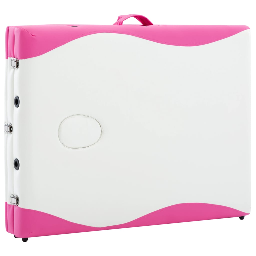 3-Zone Foldable Massage Table Aluminium White and Pink
