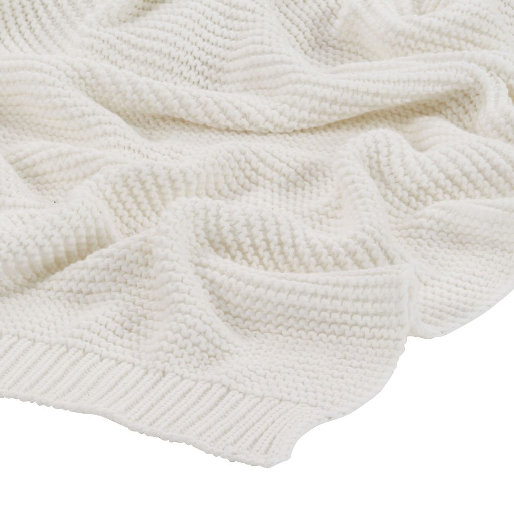 Knitted Throw Blanket Cotton 130x171 cm Off White