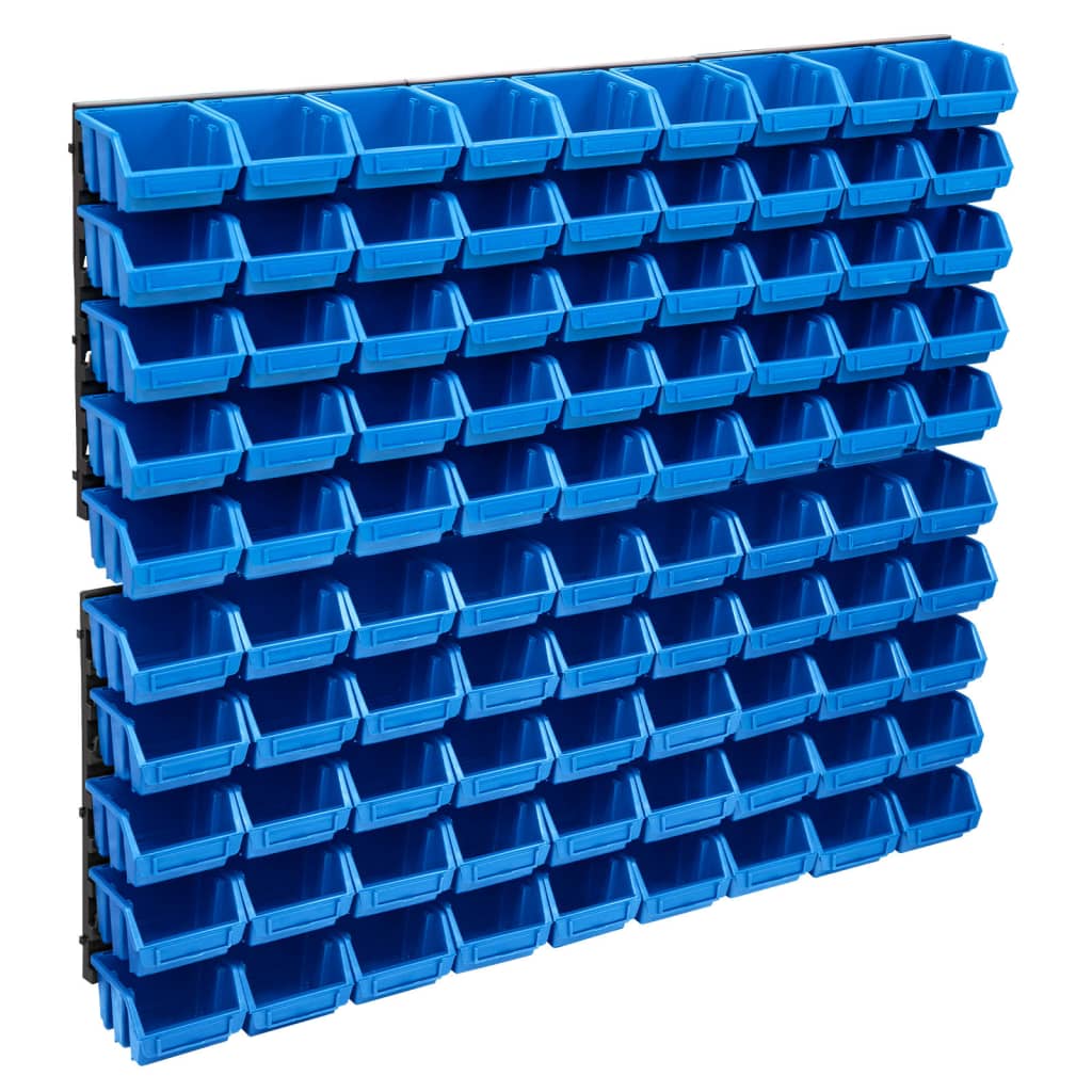 96tlg. Behälter-Set für Kleinteile mit Wandplatten Blau Schwarz