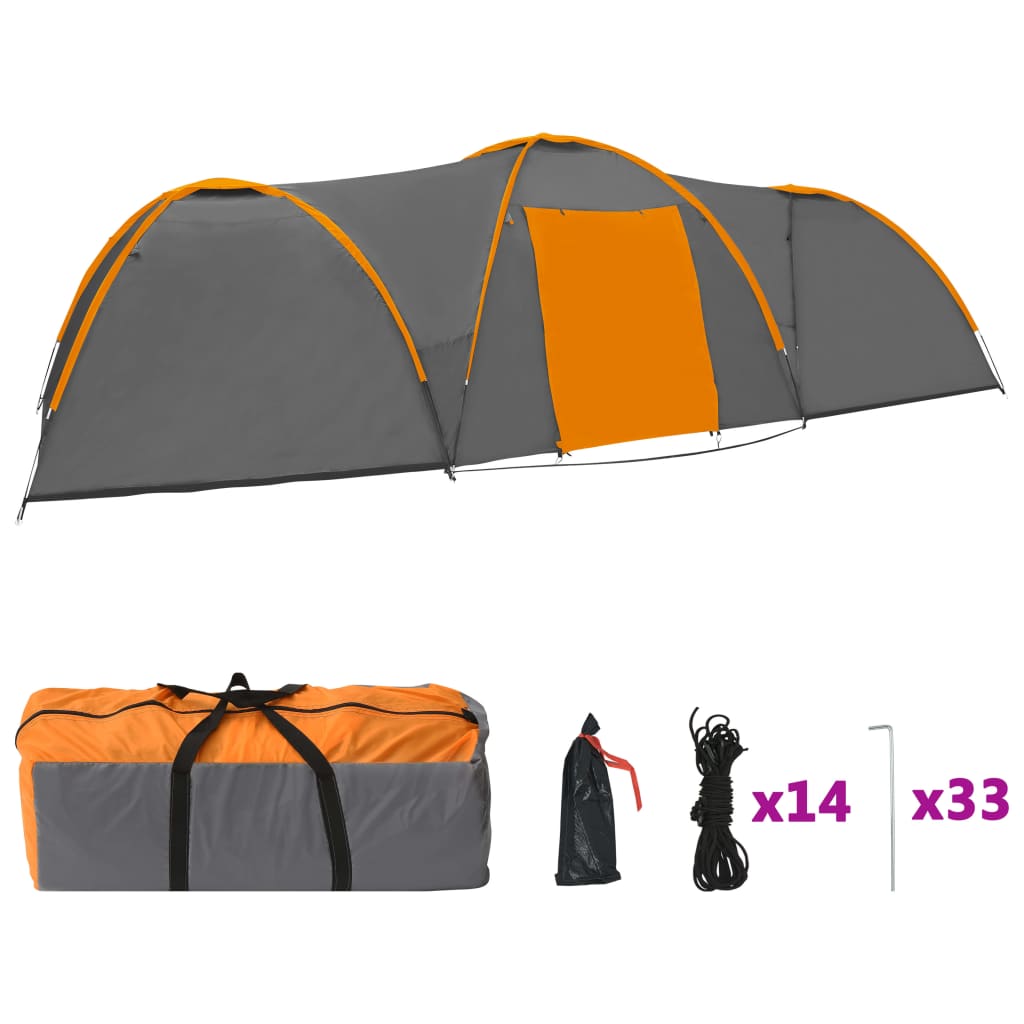 Camping Igloo Tent 650x240x190 cm 8 Person Grey and Orange