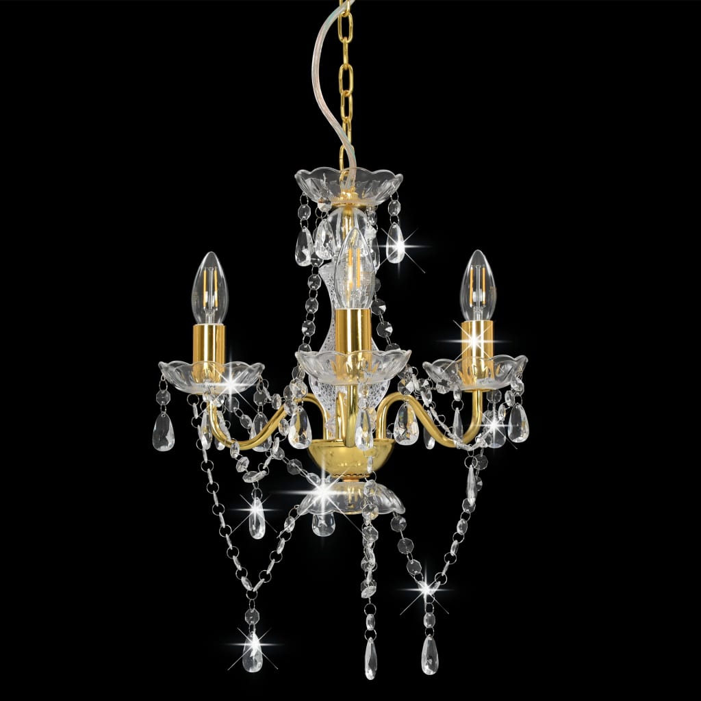Chandelier with Beads Golden Round 3 x E14