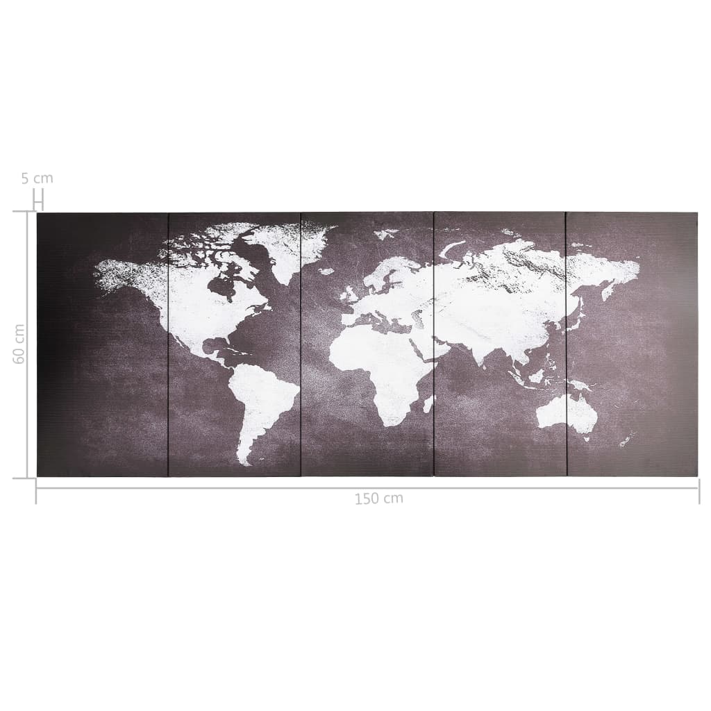 Leinwandbild-Set Weltkarte Grau 150 x 60 cm