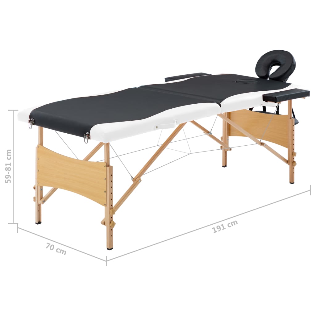  Table de massage pliable 2 zones Bois Noir et blanc