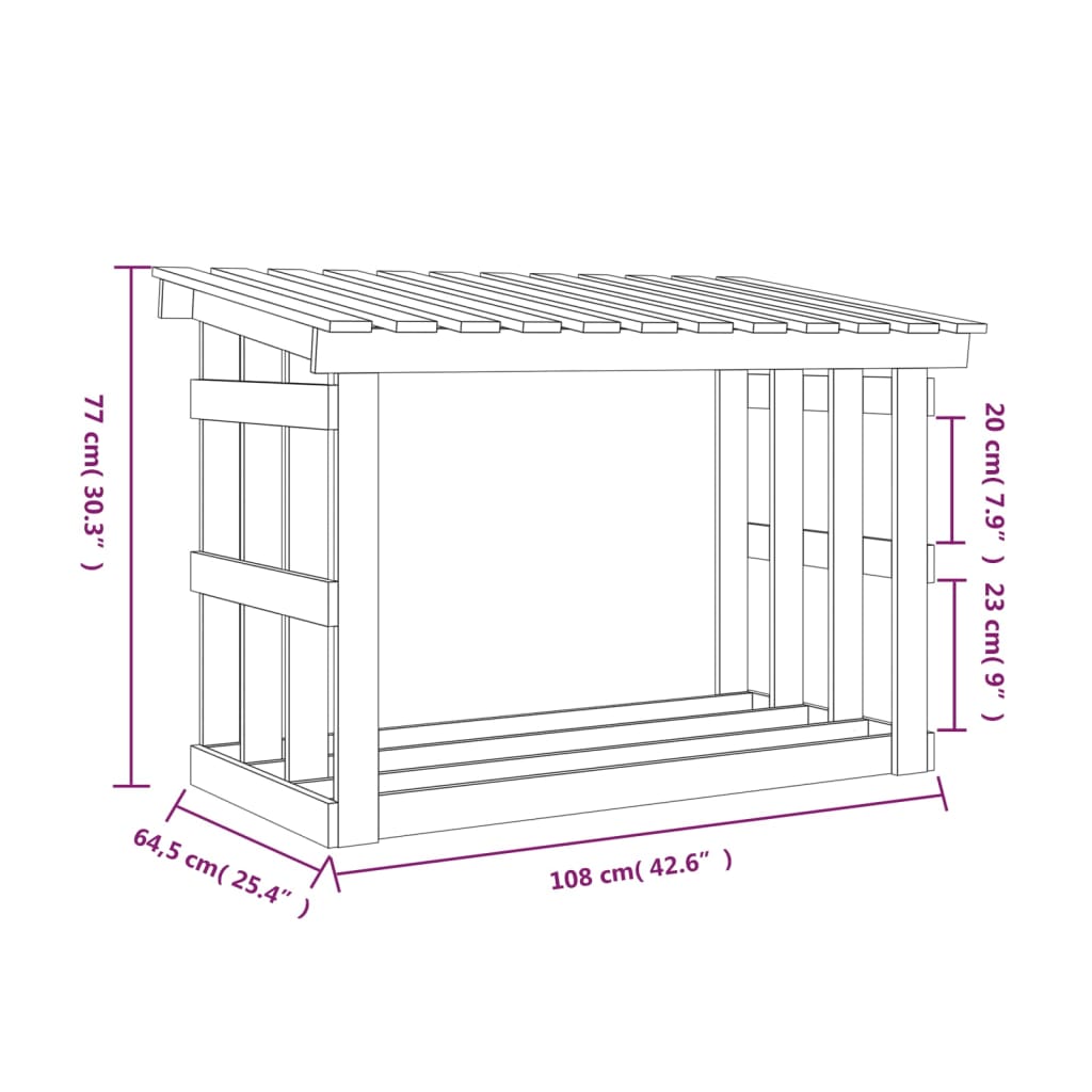 Firewood Rack Grey 108x64.5x77 cm Solid Wood Pine