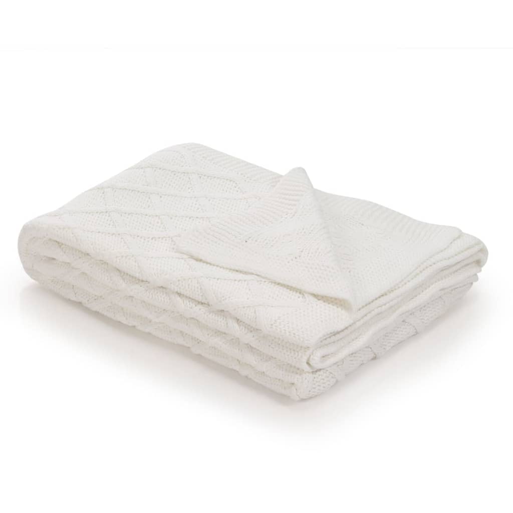 Couverture tricotée Coton 130x171 cm Design tartan Blanc cassé