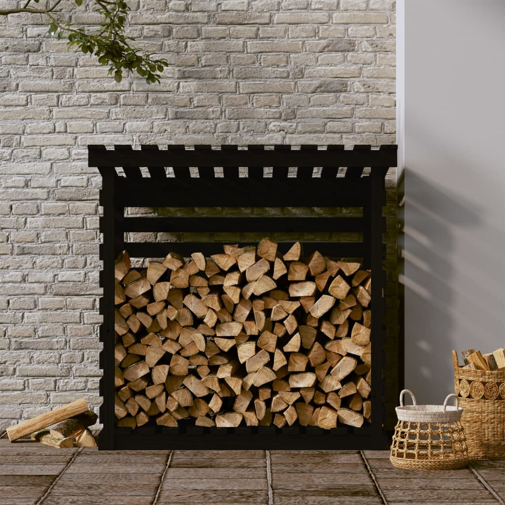 Firewood Rack Black 108x73x108 cm Solid Wood Pine