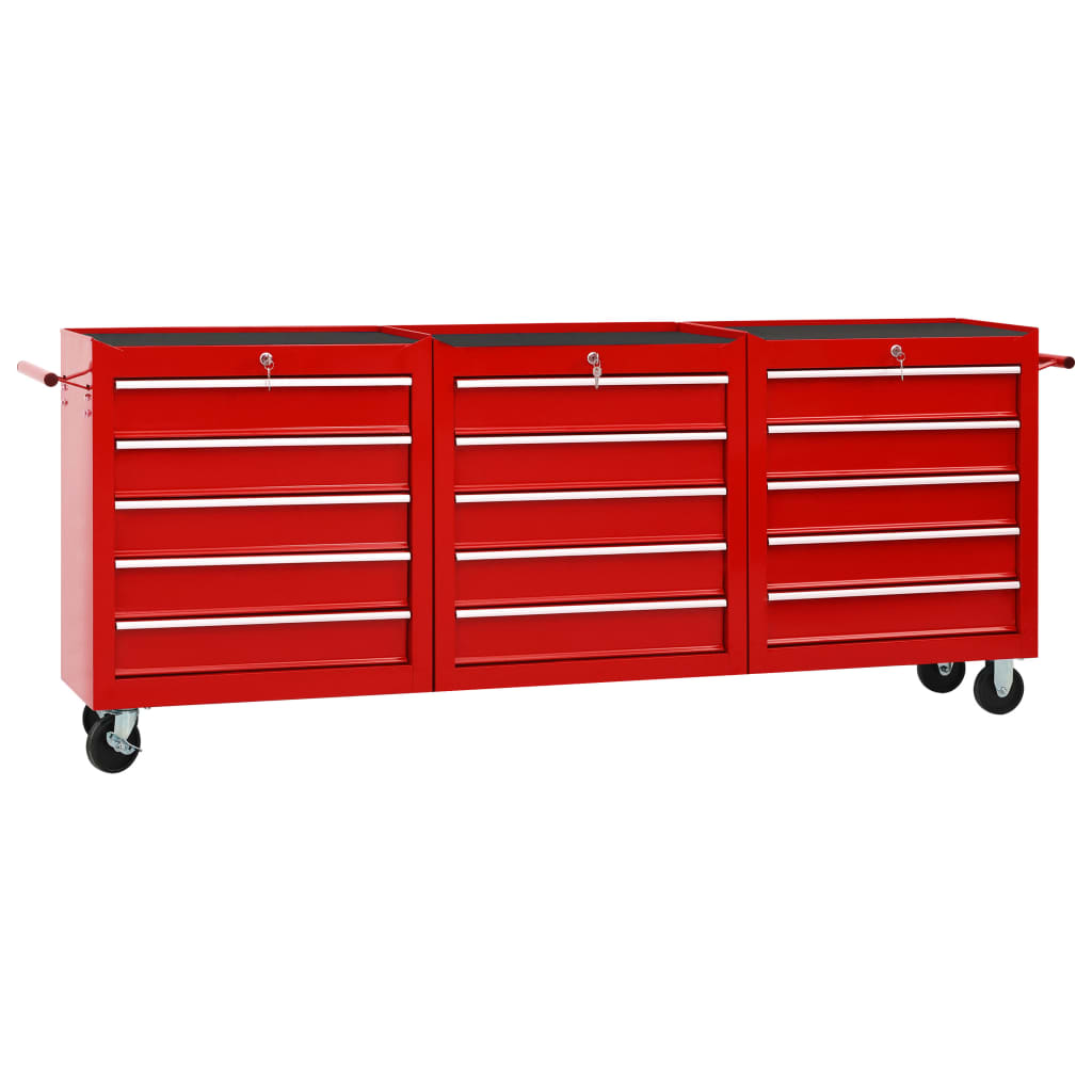 Tool Trolley with 15 Drawers Steel Red (147175+2x147176)