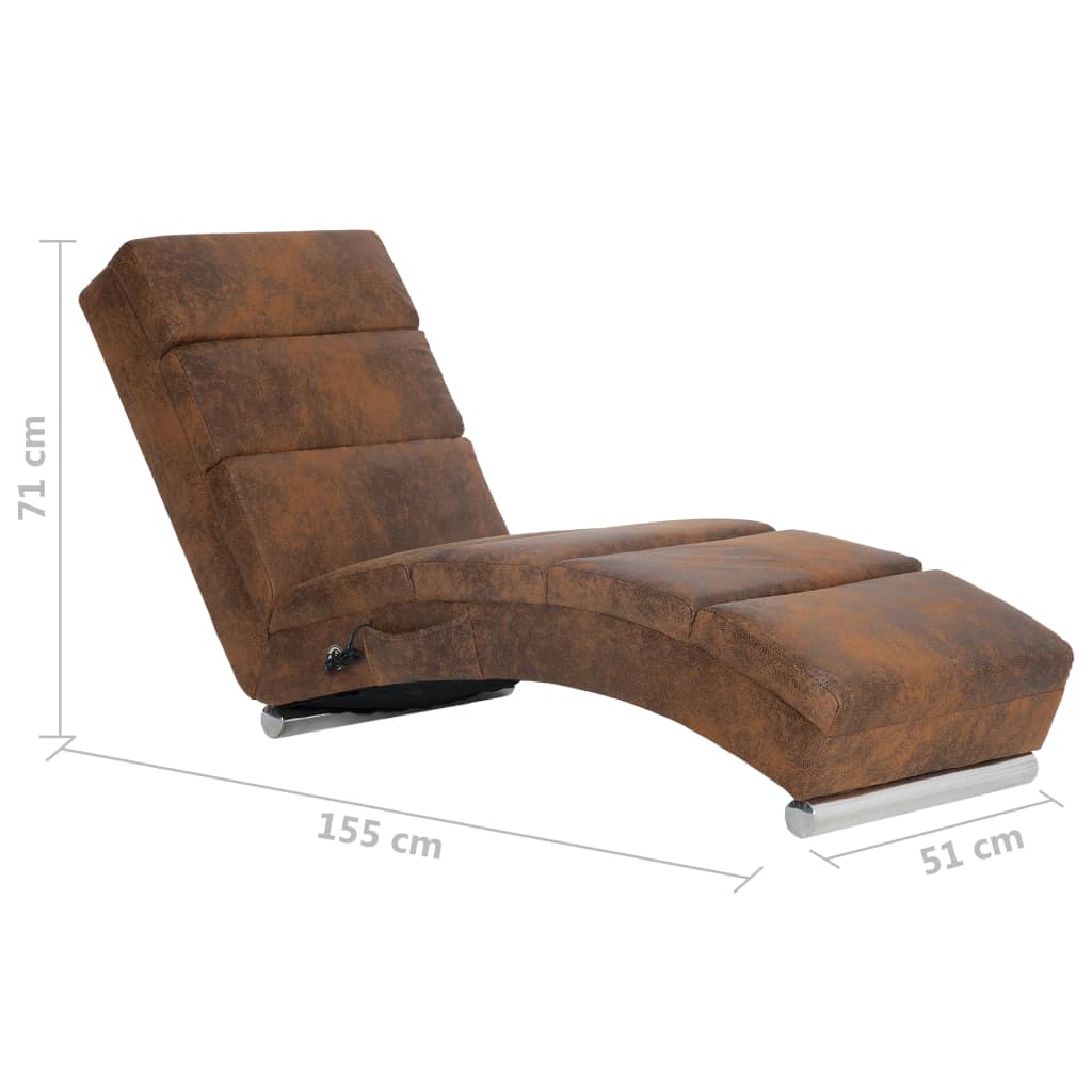 Massage Chaise Longue Brown Faux Suede Leather