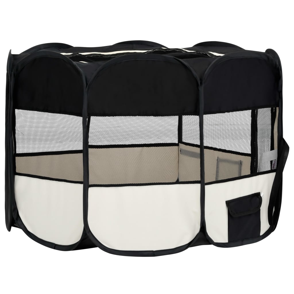 Foldable Dog Playpen with Carrying Bag Black 110x110x58 cm