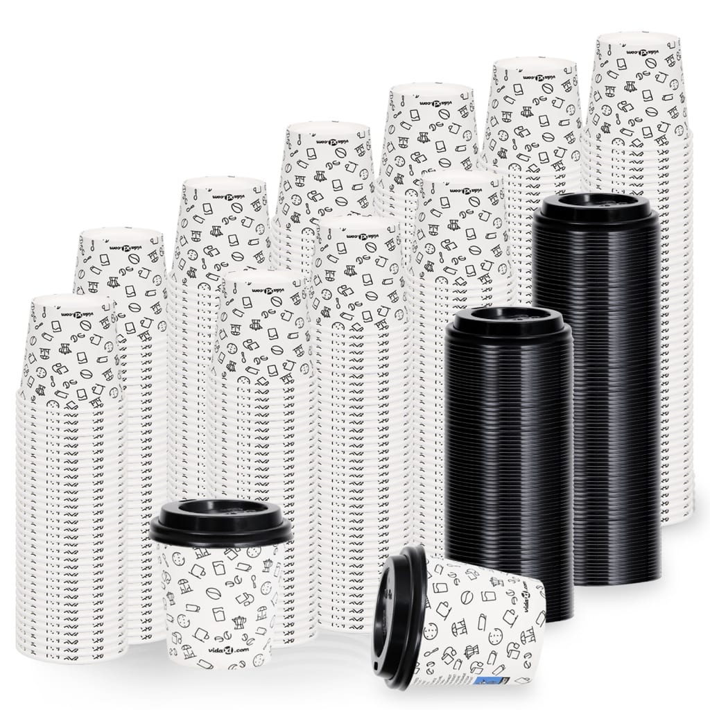 Coffee Paper Cups with Lids 120 ml 1000 pcs White and Black