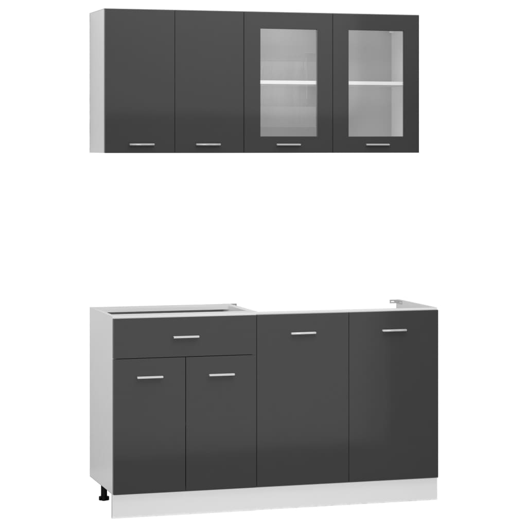 4 Piece Kitchen Cabinet Set High Gloss Grey Engineered Wood