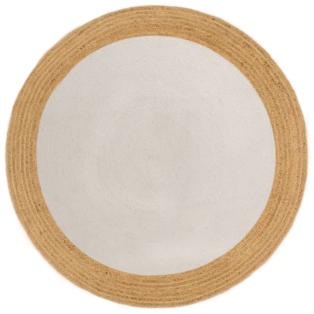 Area Rug Braided White & Natural 120 cm Jute & Cotton Round