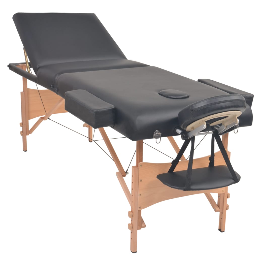 Massageliege 3-Zonen mit Hocker Klappbar 10 cm Sitz Schwarz