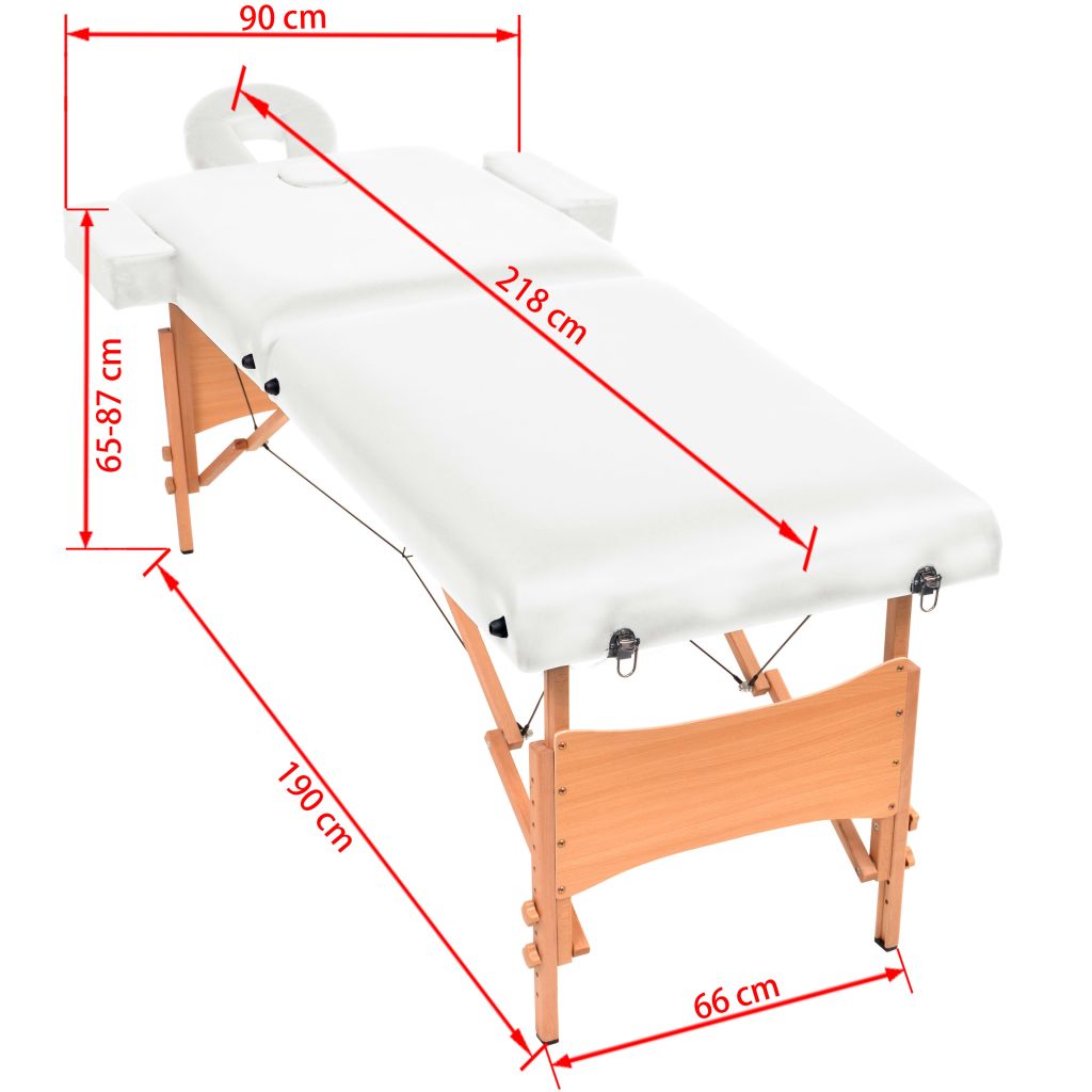 2-Zone Folding Massage Table 10 cm Thick White