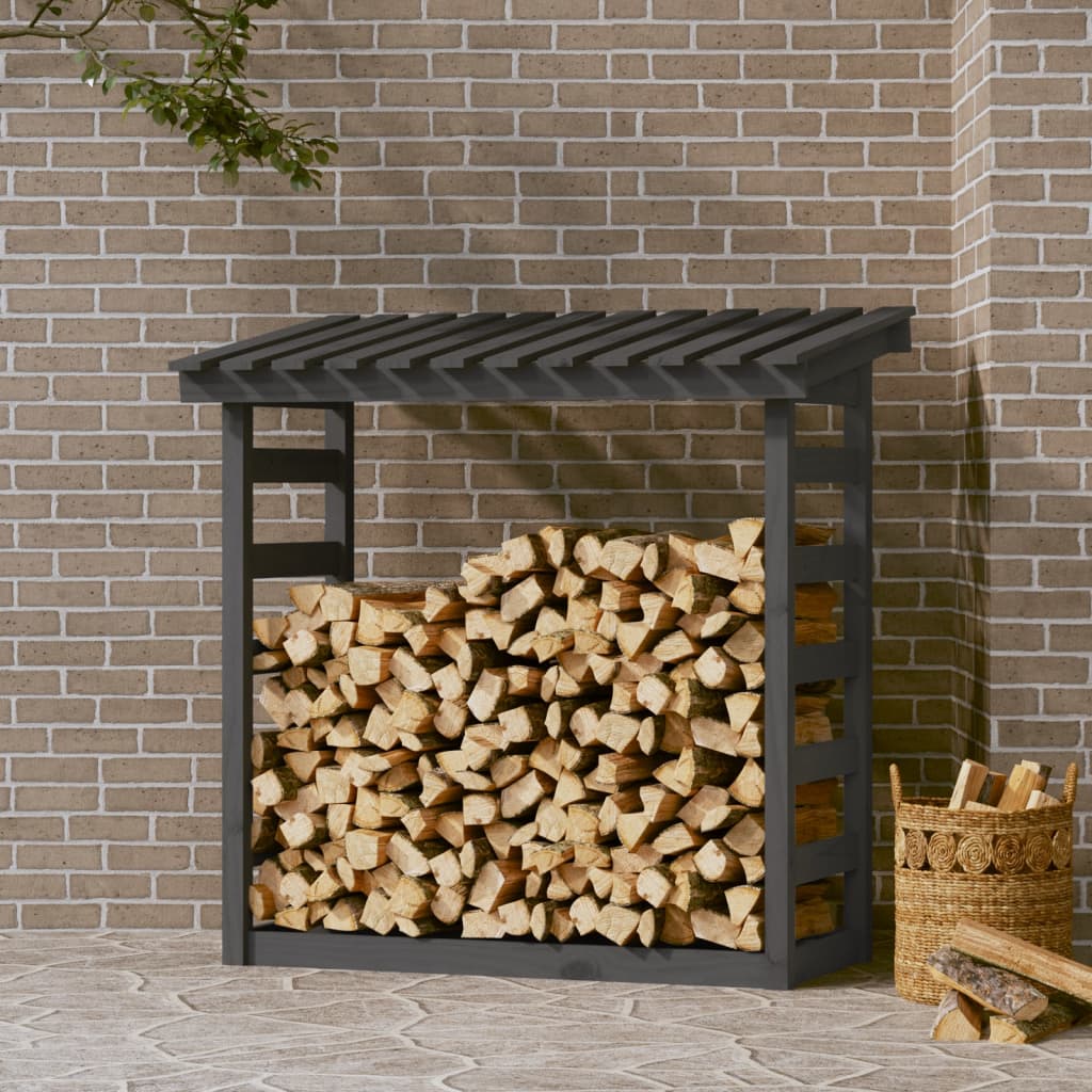 Firewood Rack Grey 108x64.5x110 cm Solid Wood Pine