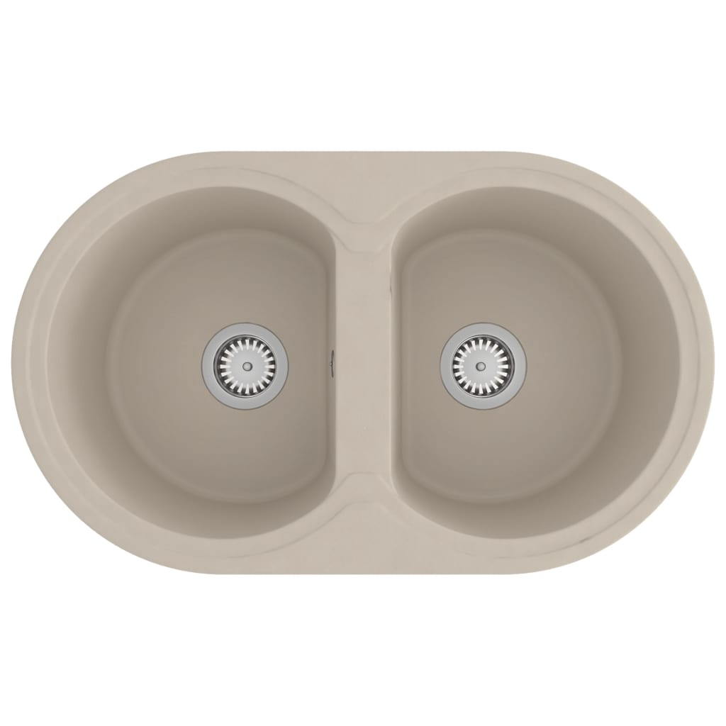 Évier de cuisine avec deux lavabos ovales Beige Granit