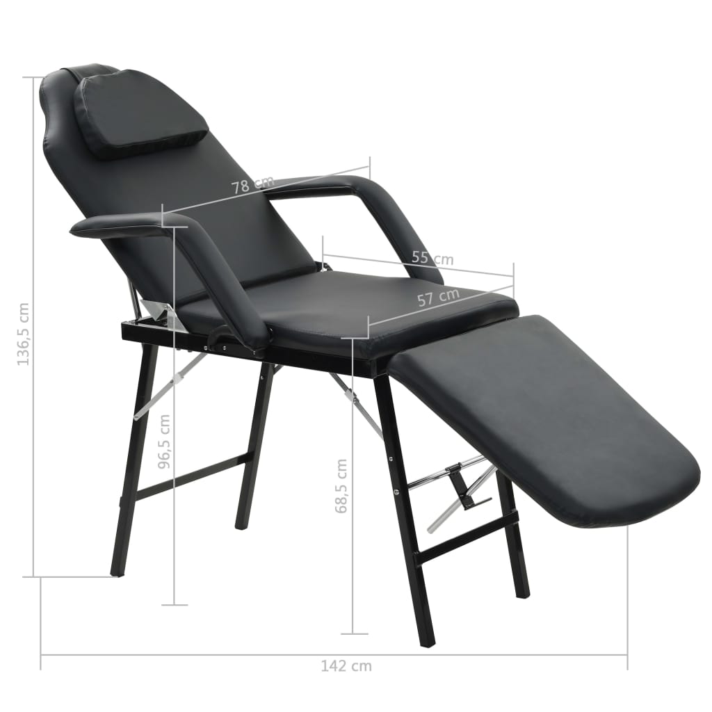 Portable Facial Treatment Chair Faux Leather 185x78x76 cm Black