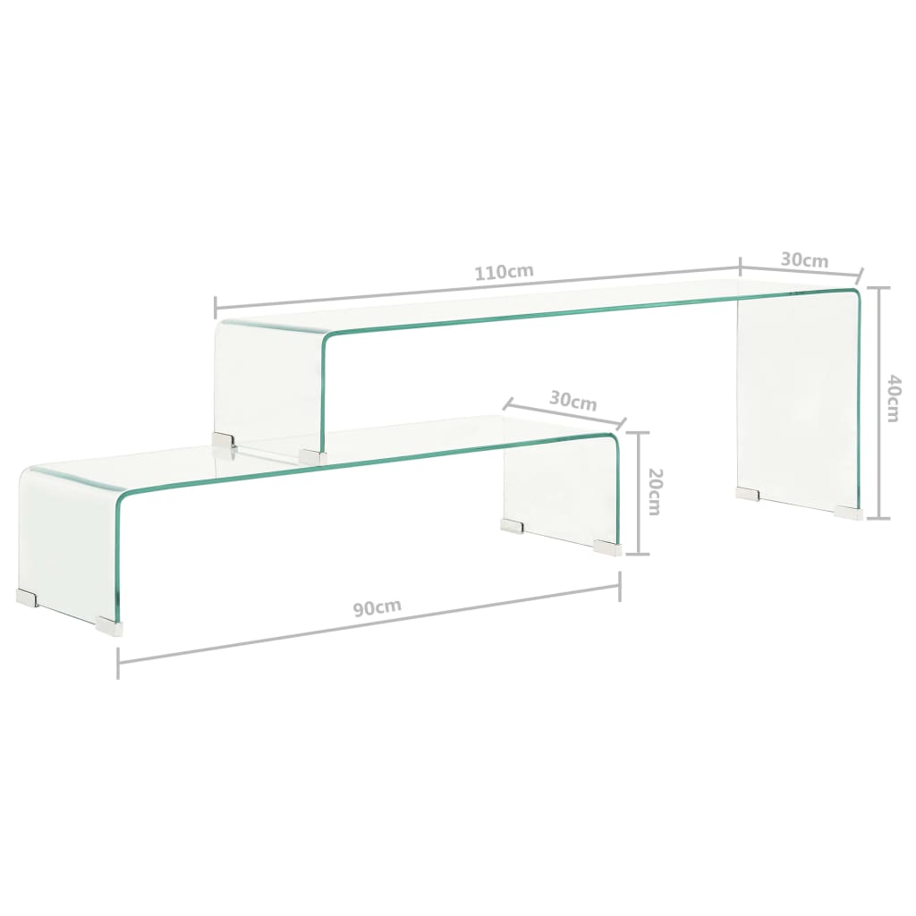 2 Piece Coffee Table Set 90x30x20/110x30x40 cm Tempered Glass