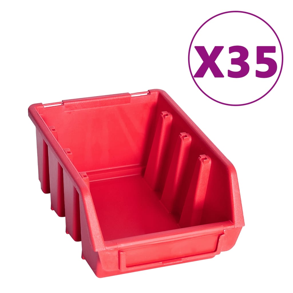 141 Piece Storage Bin Kit with Wall Panels Red and Black