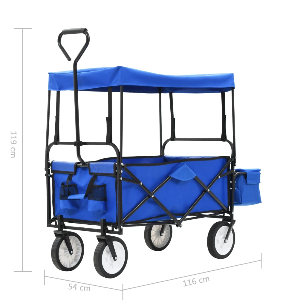 Folding Hand Trolley with Canopy Steel Blue