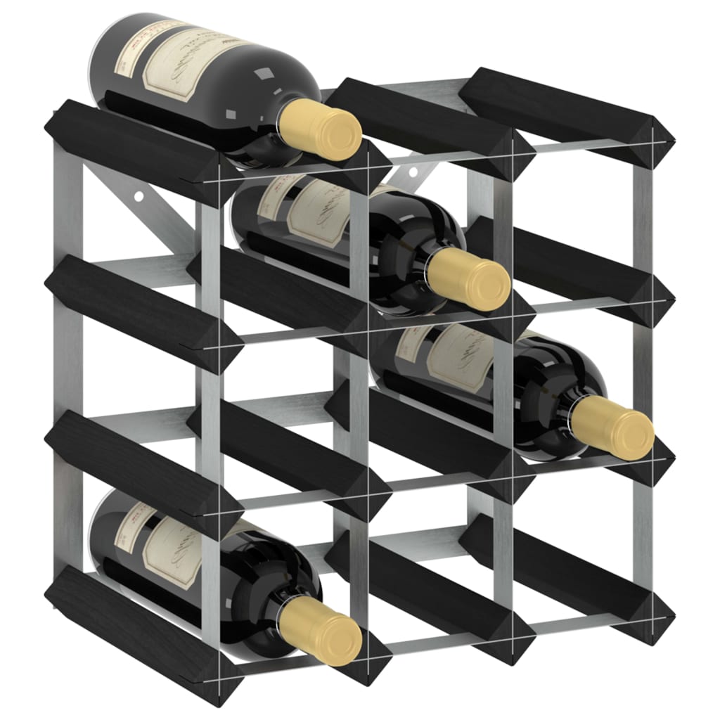 Wine Rack for 12 Bottles Black Solid Pine Wood