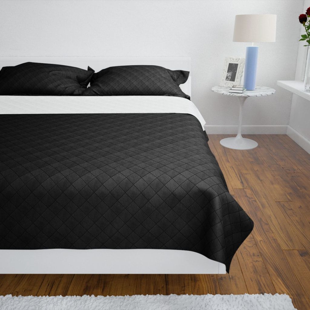 Double-sided Quilted Bedspread Black/White 170 x 210 cm