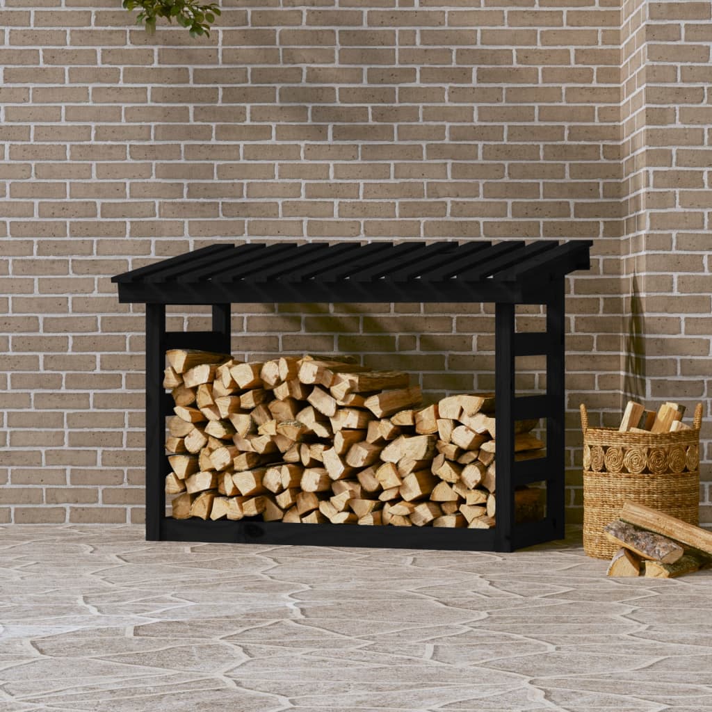 Firewood Rack Black 108x64.5x78 cm Solid Wood Pine