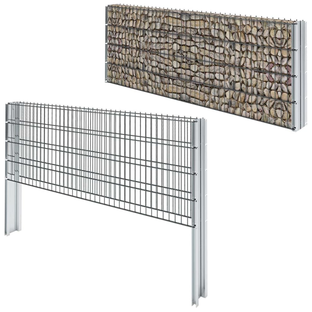 2D Gabion Fence Galvanised Steel 2.008x0.83 m 16 m (Total Length) Grey