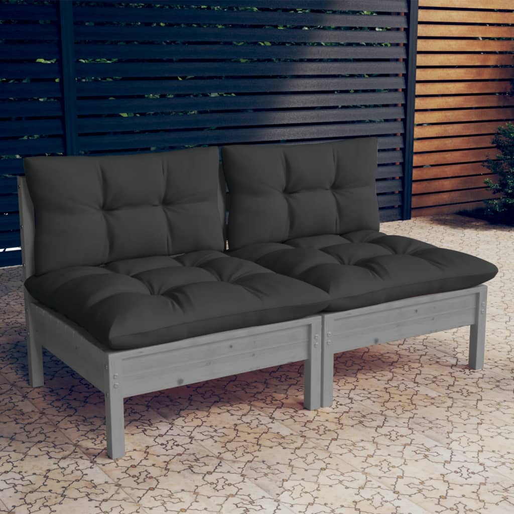 2-Seater Garden Sofa with Anthracite Cushions Solid Pinewood