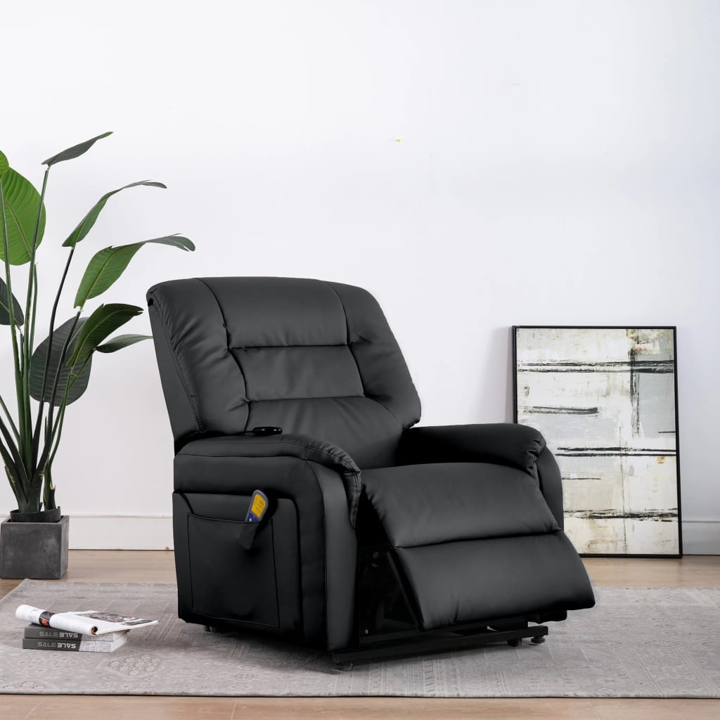 Massage-TV-Sessel mit Aufstehhilfe Elektrisch Schwarz Kunstleder 