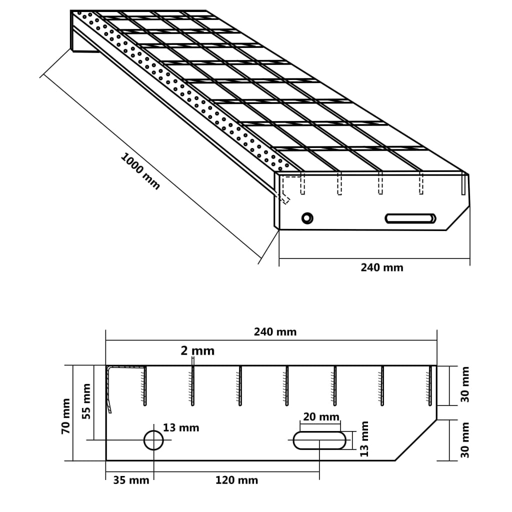 Treppenstufen 4 Stk. Geschmiedet Verzinkter Stahl 1000 x 240 mm