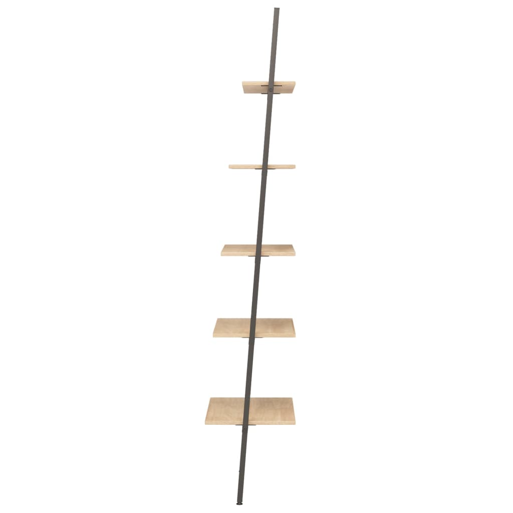 Leiterregal mit 5 Böden Hellbraun und Schwarz 64x34x185,5 cm