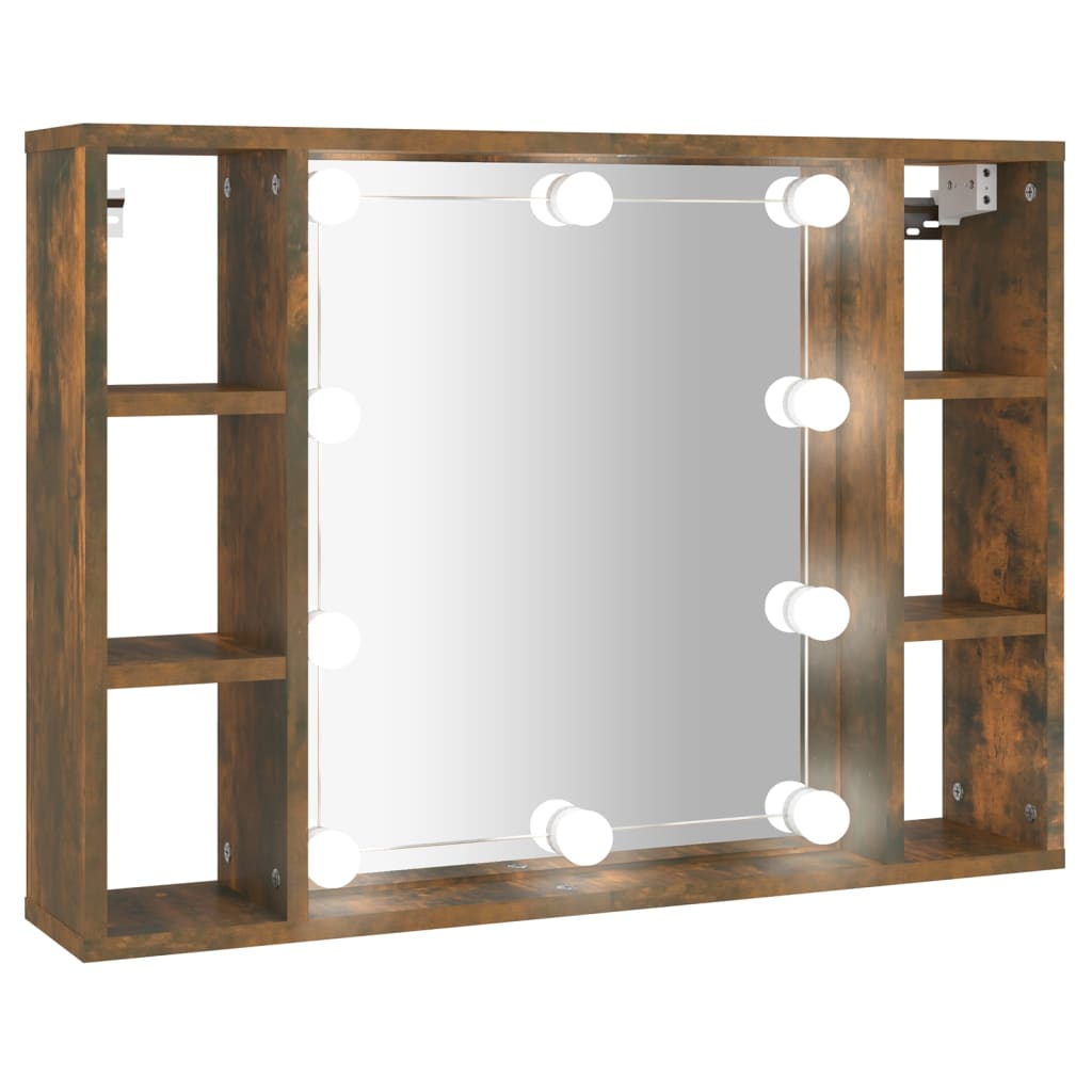 Armoire à miroir avec LED Chêne fumé 76x15x55 cm
