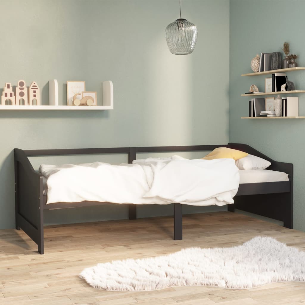 3-Seater Day Bed Dark Grey Solid Pinewood 90x200 cm