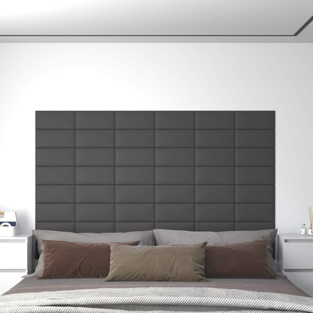Panneaux muraux 12 pcs Gris 30x15 cm Similicuir 0,54 m²