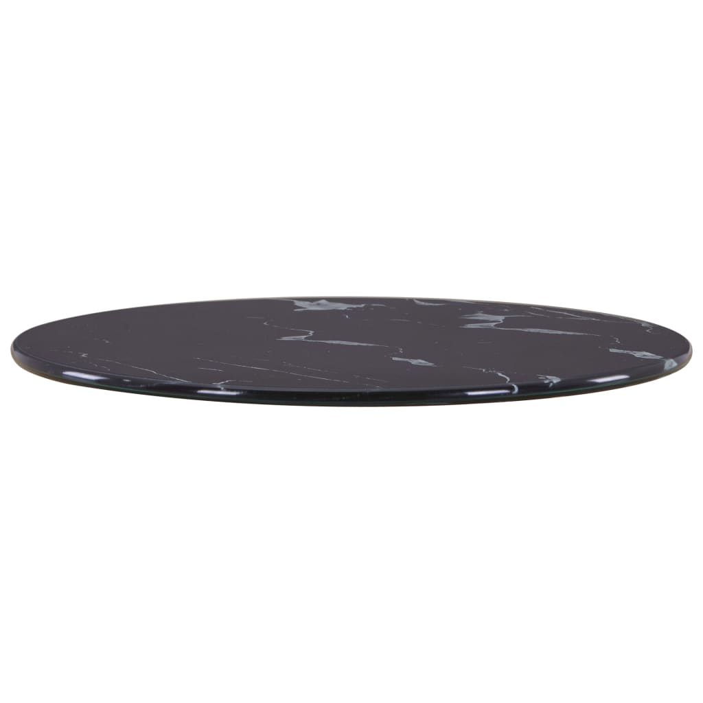 Table Top Black Ø30 cm Glass with Marble Texture