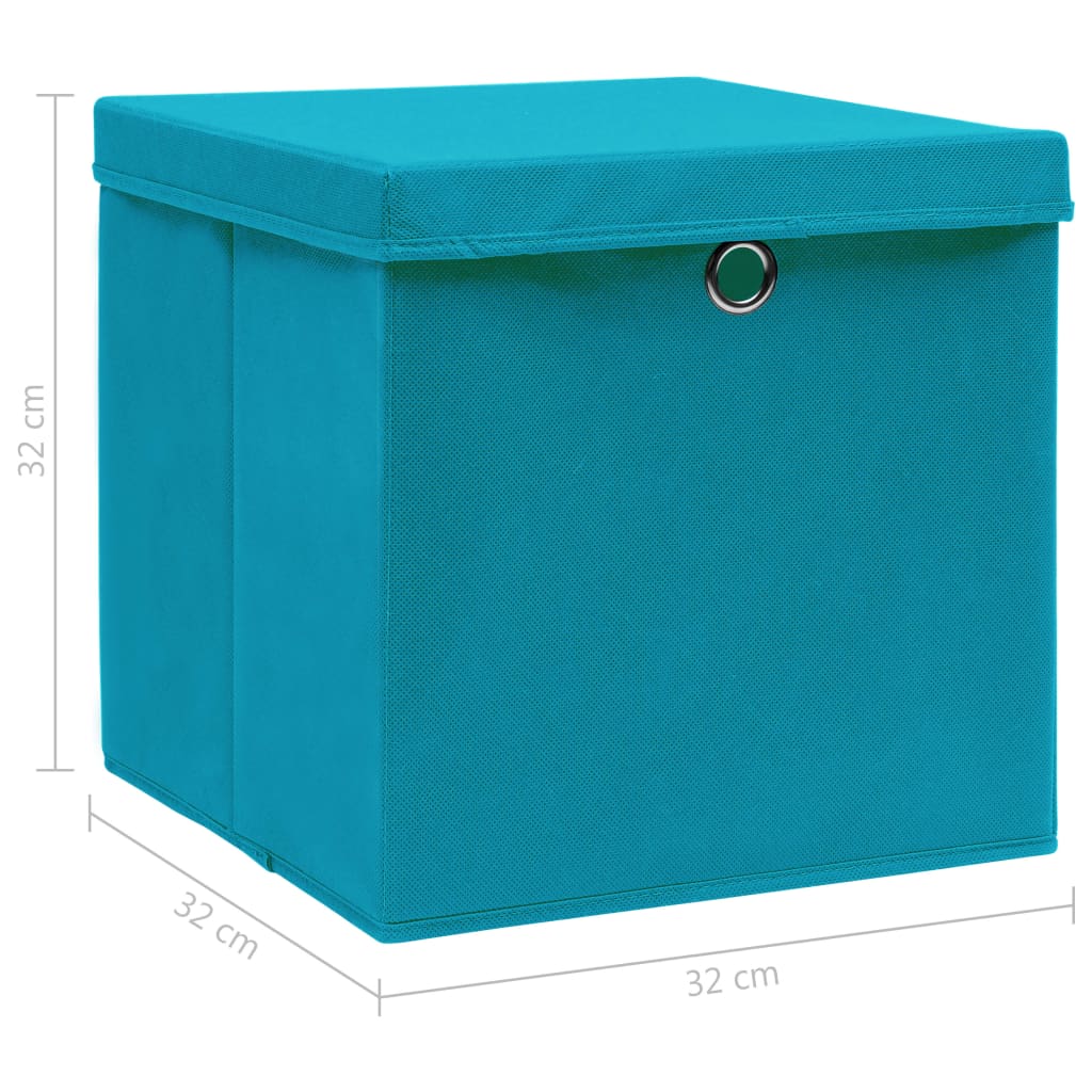  Boîtes de rangement et couvercles 4 pcs Bleu 32x32x32 cm Tissu