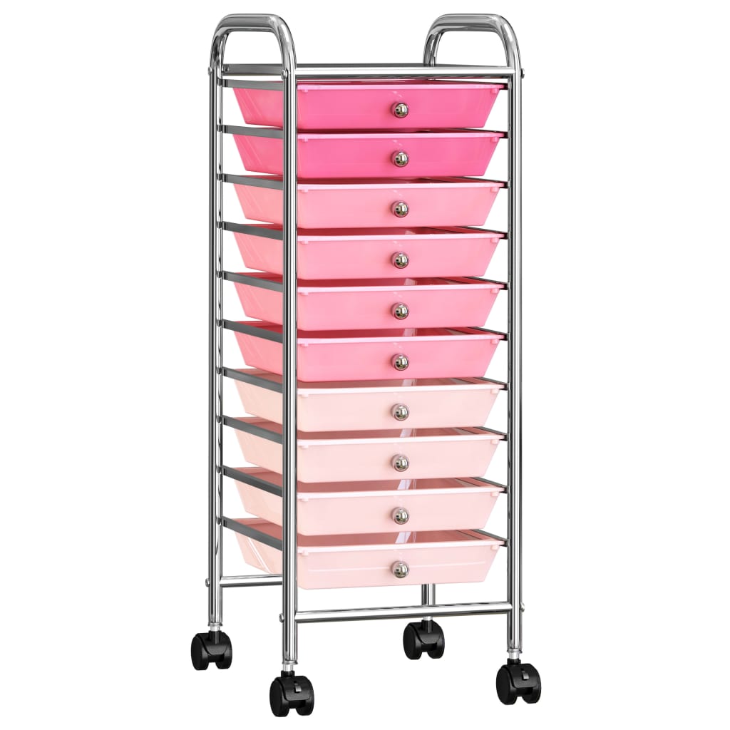 Chariot de rangement mobile à 10 tiroirs Ombre Rose Plastique