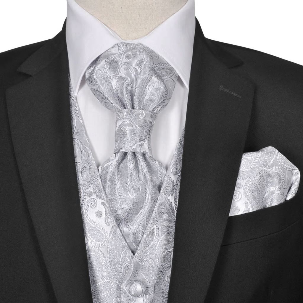 130835 Men's Paisley Wedding Waistcoat Set Size 52 Silver