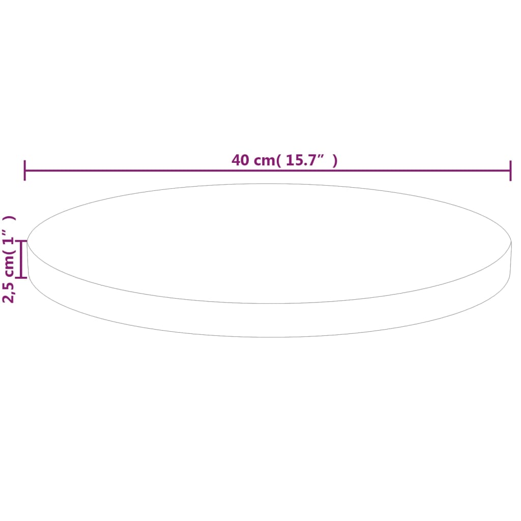 Runde Tischplatte Ø40x2,5 cm Unbehandeltes Massivholz Eiche