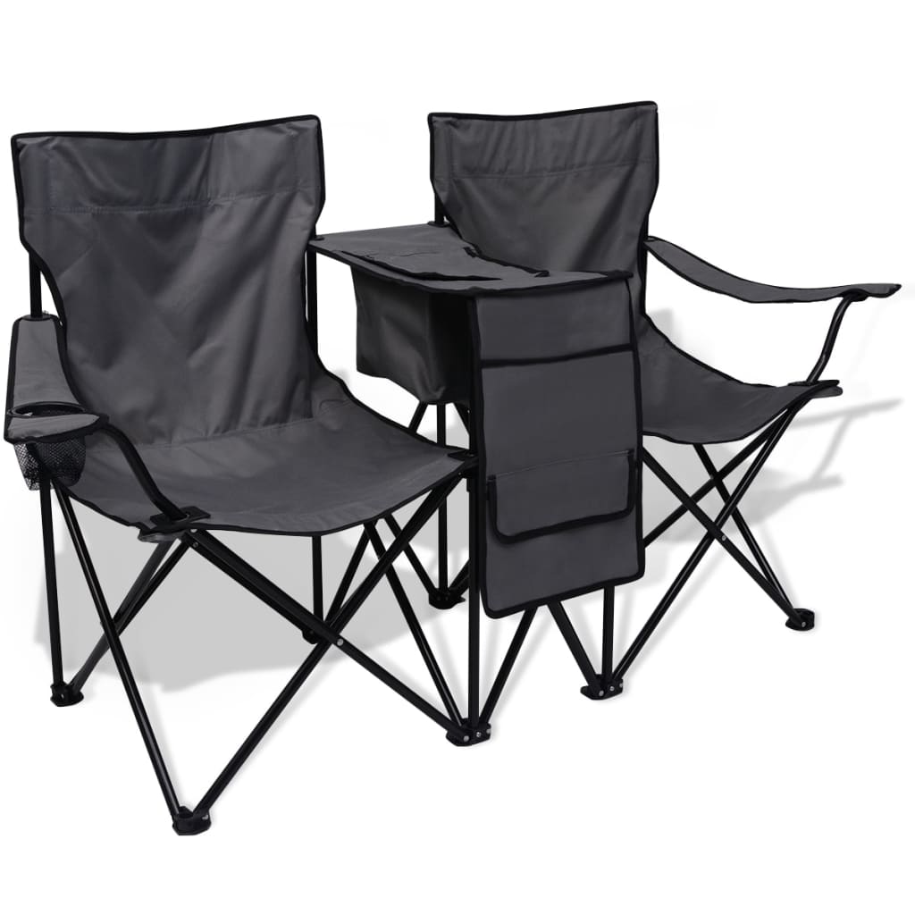 Chaise double de camping 155 x 47 x 84 cm Gris