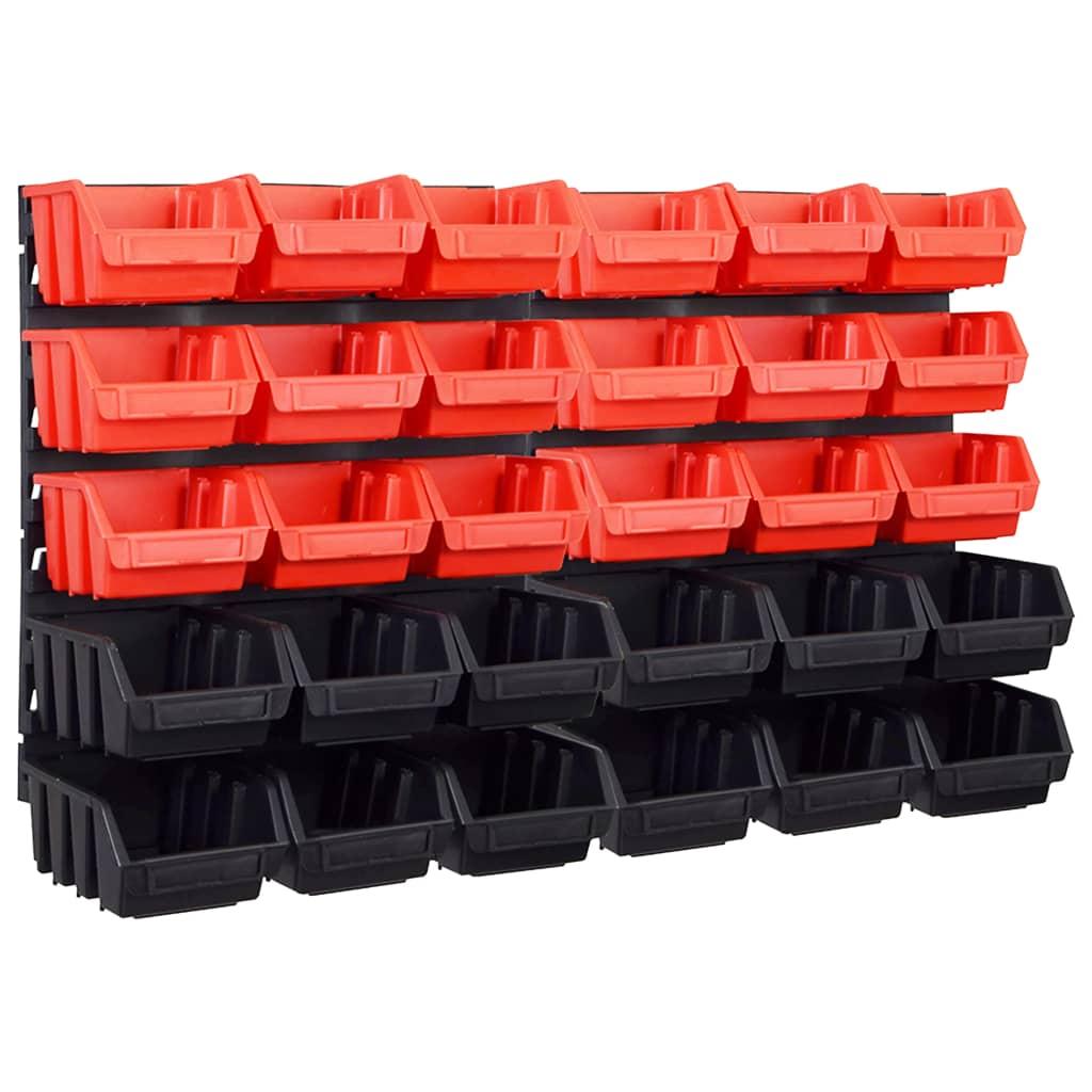 32-tlg. Behälter-Set für Kleinteile mit Wandplatten Rot Schwarz