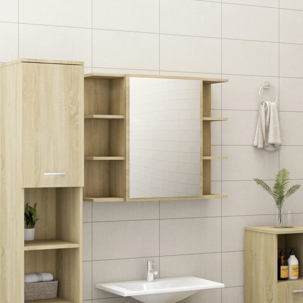 Bathroom Mirror Cabinet Sonoma Oak 80x20.5x64 cm Chipboard