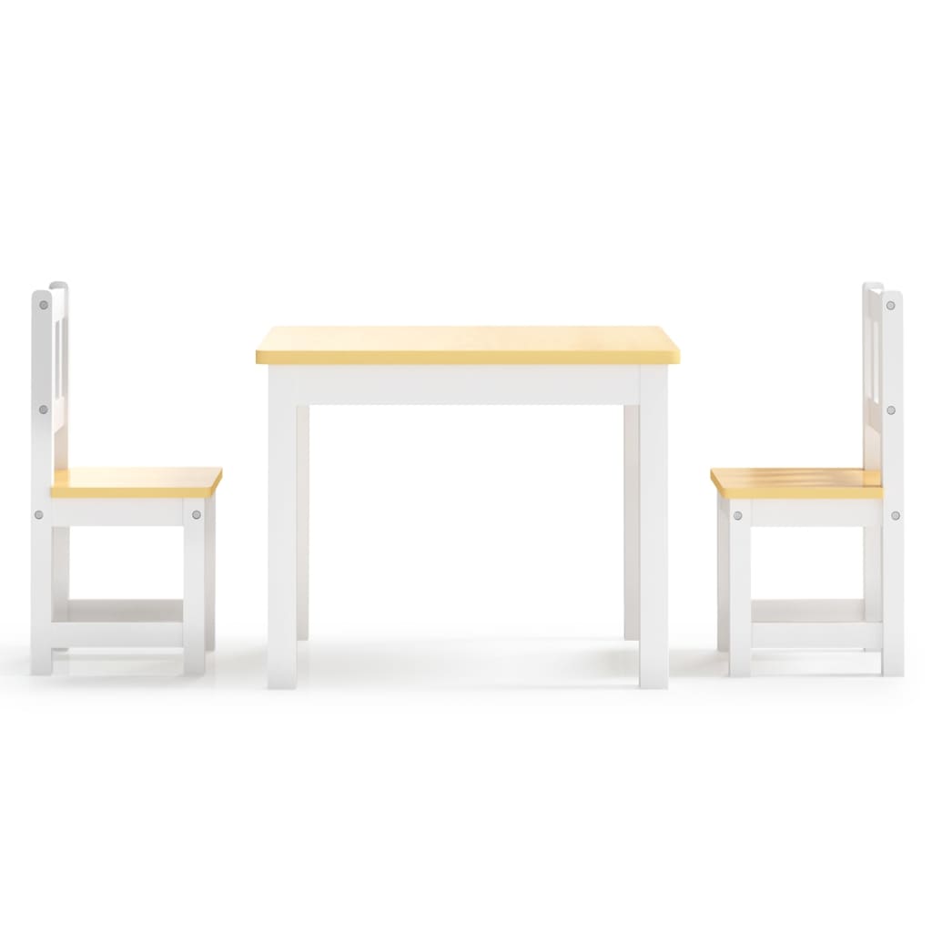 3 Piece Children Table and Chair Set White and Beige MDF