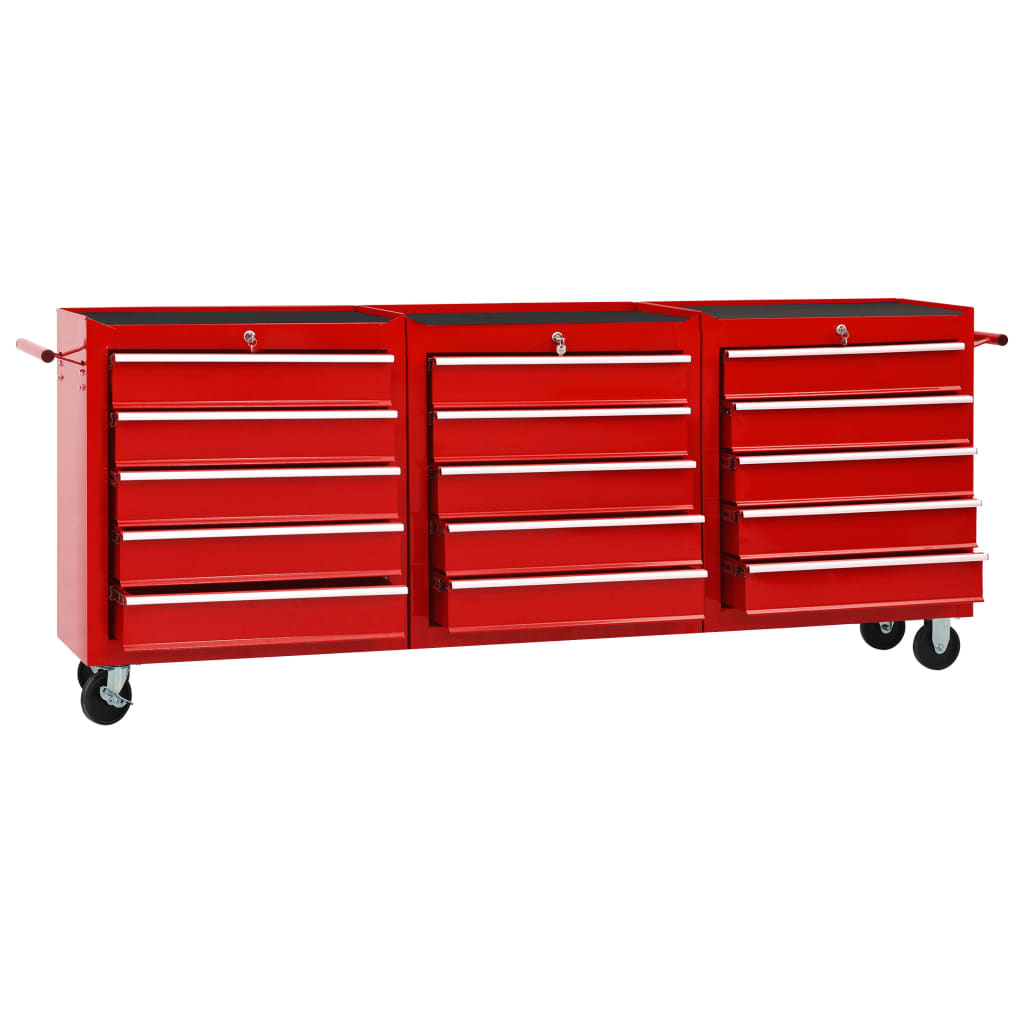 Tool Trolley with 15 Drawers Steel Red (147175+2x147176)