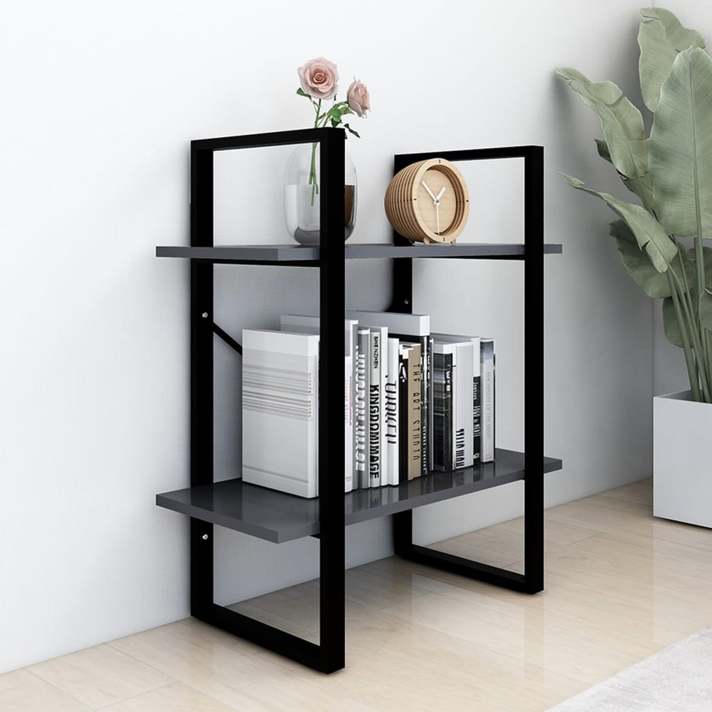 2-Tier Book Cabinet Grey 60x30x70 cm Engineered Wood