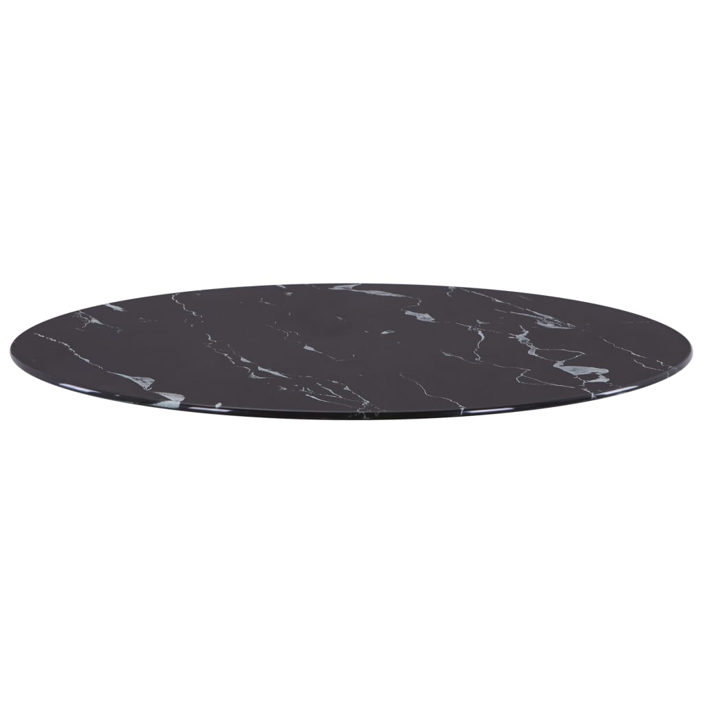 Table Top Black Ø50 cm Glass with Marble Texture