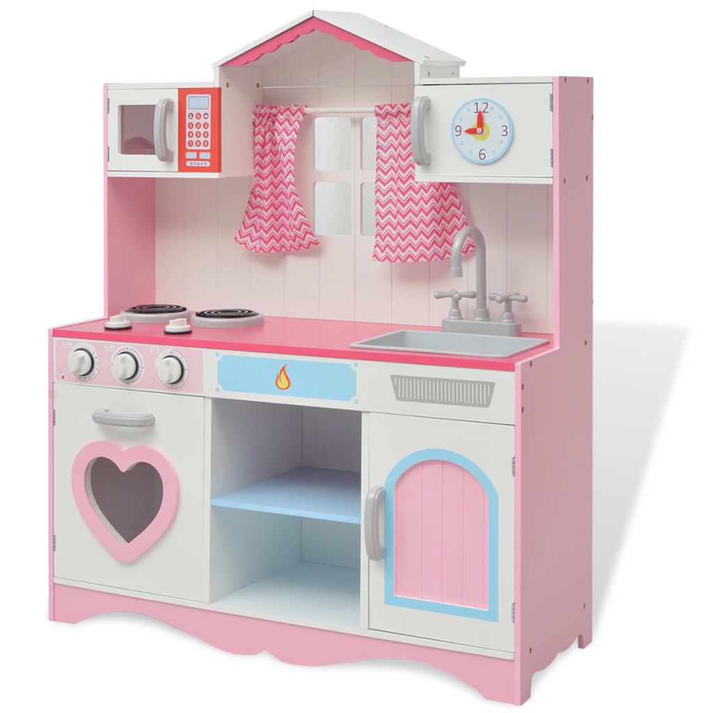 Spielzeugküche Holz 82×30×100 cm Rosa und Weiss